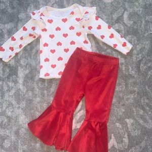 LIKE NEW baby girl Valentines Day 2pc heart top and bell bottom pants